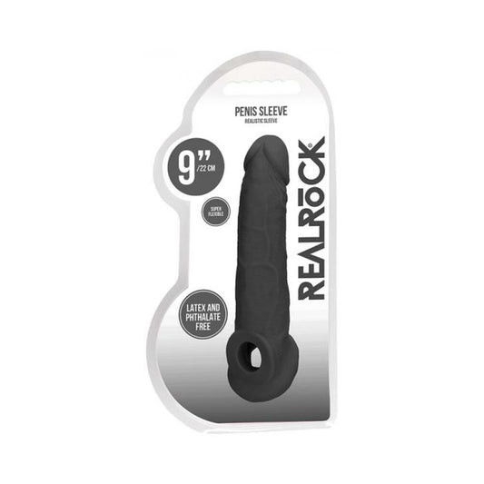 Real Rock Penis Extender With Rings - 9" - 22 Cm - Chocolate