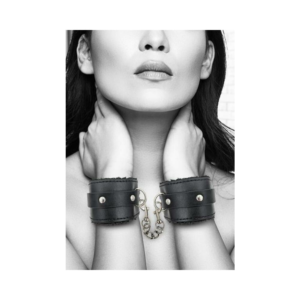 Ouch Plush Bond Leather Hand Cuffs Blk