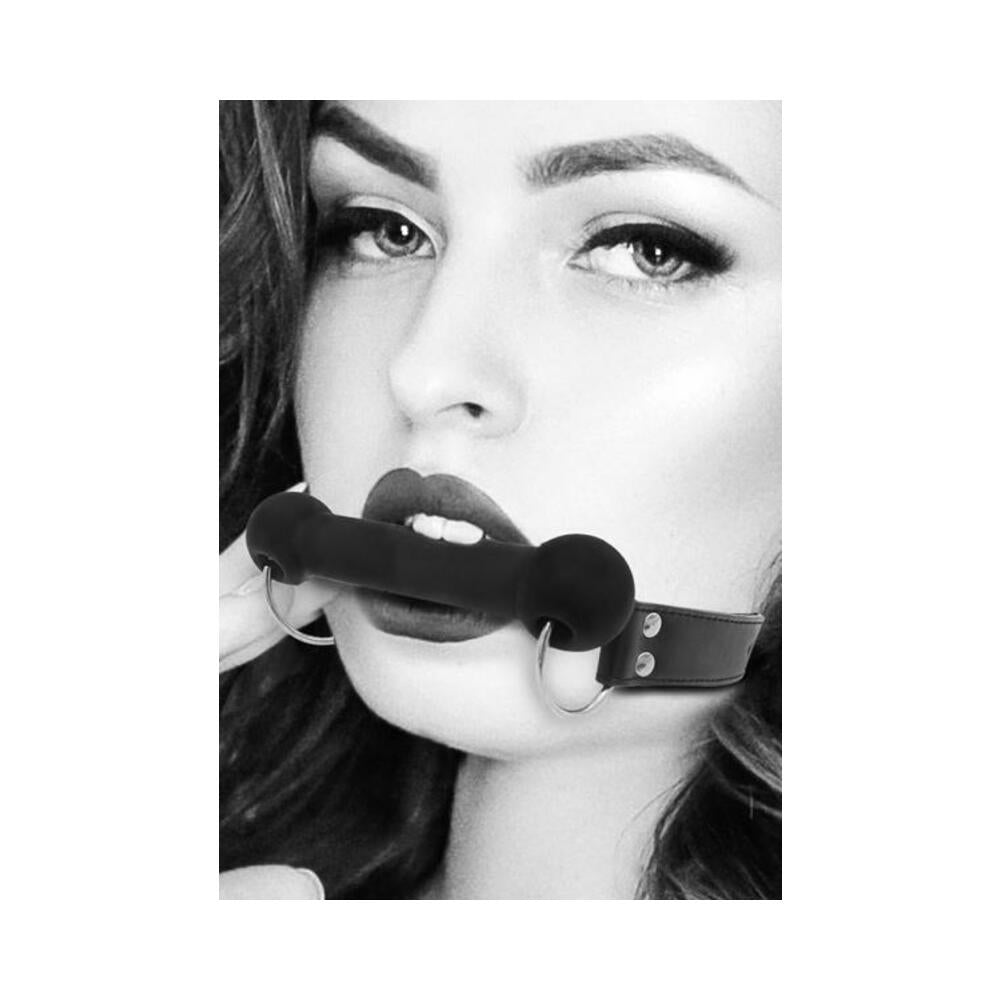 Ouch! Black & White Silicone Bit Gag With Adjustable Bonded Leather Straps Black
