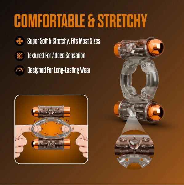Stay Hard Vibrating Cock Ring Set W/sleeve and 2 Bullets