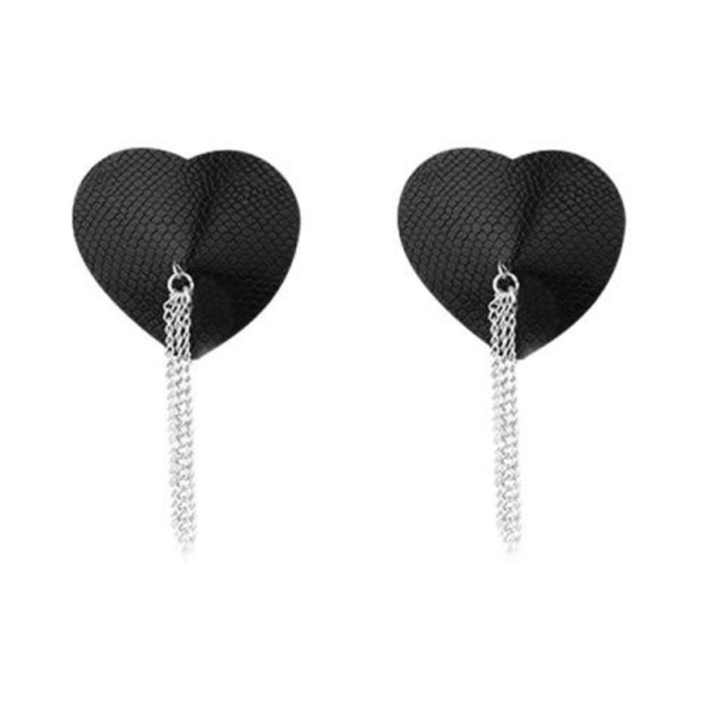 Nipplicious Dominatrix Leather Collar & Pasties With Chain Black