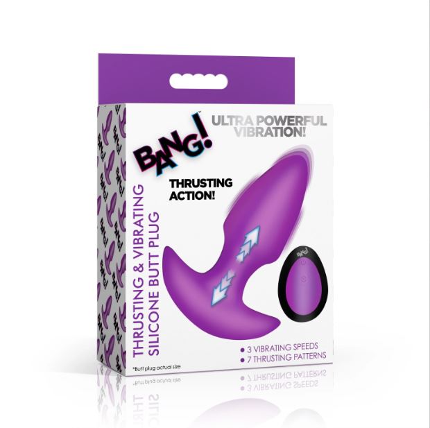 Thrusting and Vibrating Silicone Butt Plug - Purple