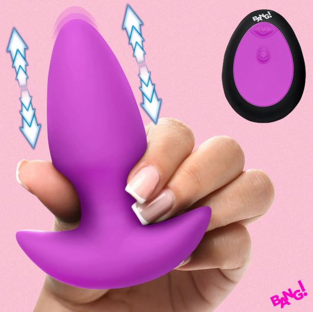 Thrusting and Vibrating Silicone Butt Plug - Purple