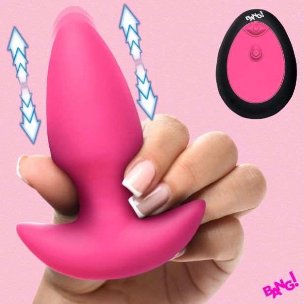 Thrusting and Vibrating Silicone Butt Plug - Pink