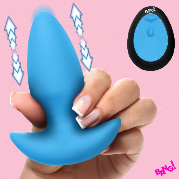 Thrusting and Vibrating Silicone Butt Plug - Blue