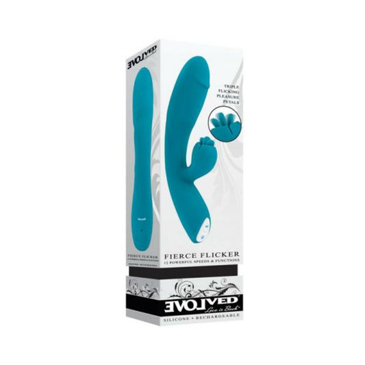 Evolved Fierce Flicker Rechargeable Dual Stim Vibe Silicone Teal