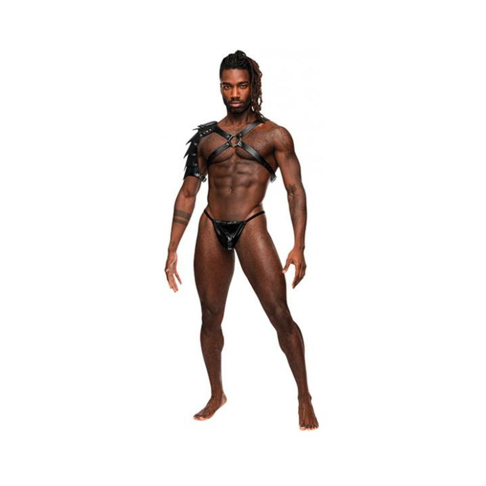 Aquarius Pu Leather Chest Harness W/half Sleeve Black O/s