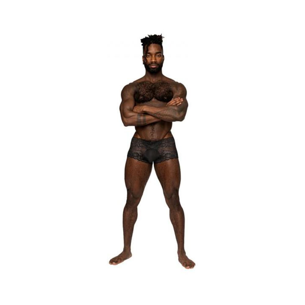 Male Power Sassy Lace Mini Short Sheer Pouch Black Xl