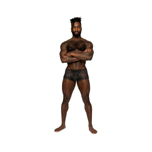 Male Power Sassy Lace Mini Short Sheer Pouch Black Xl