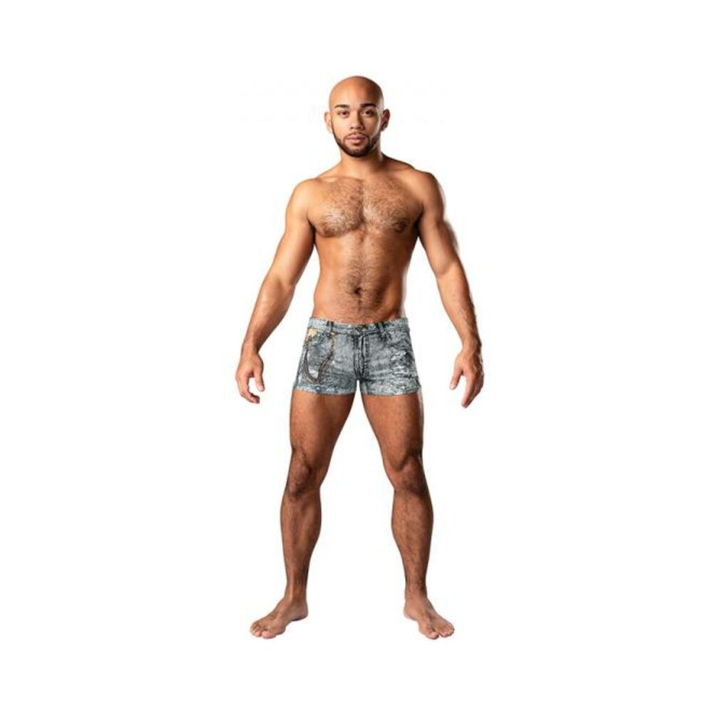 Male Power Dirty Denim Pouch Short Denim Print Xl