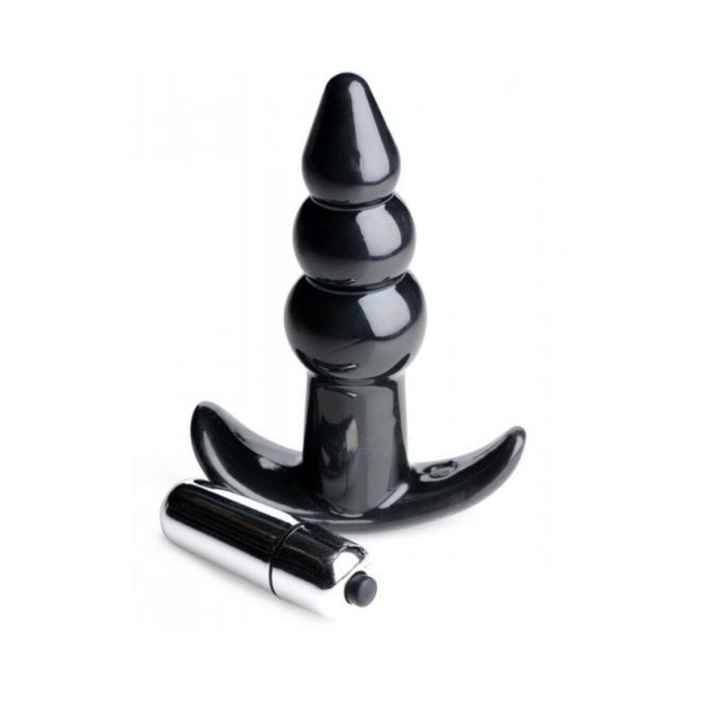 Ribbed Vibrating Butt Plug - Black