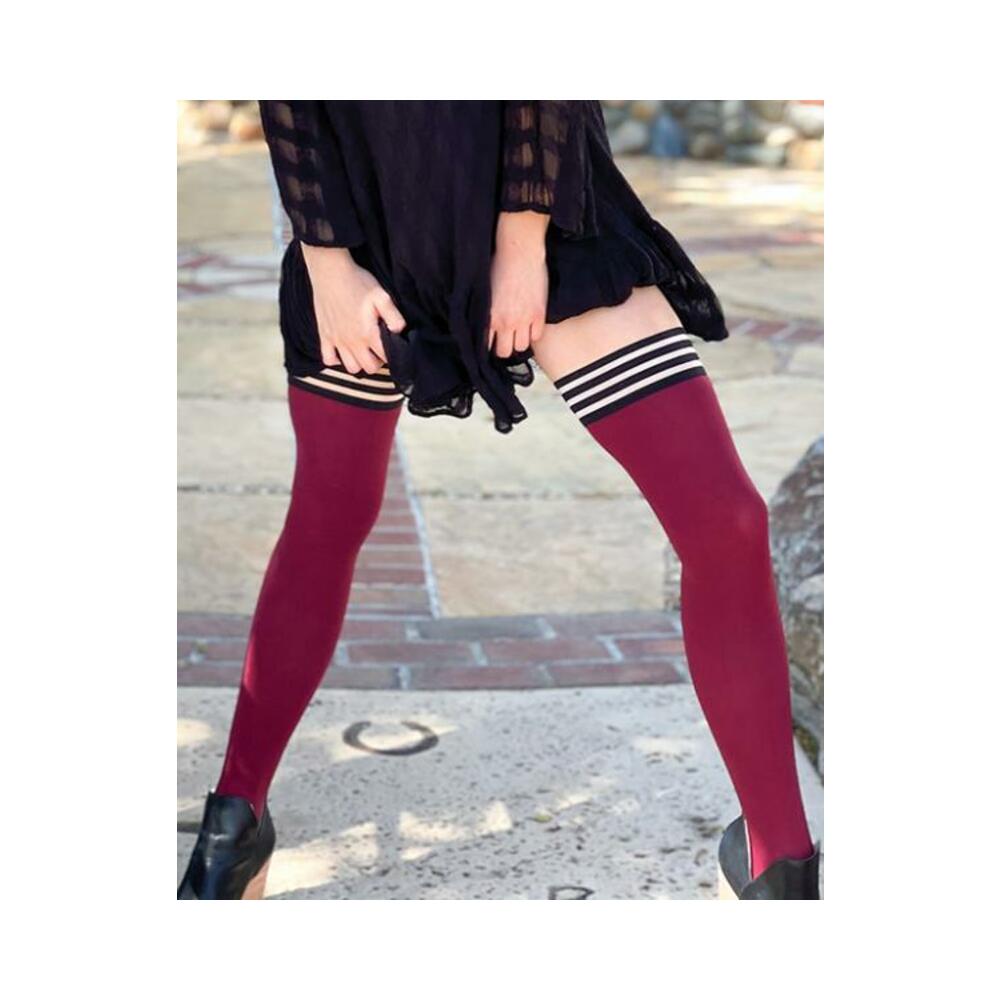Kixies Heather Cranberry Opaque Thigh-high Stockings Size A