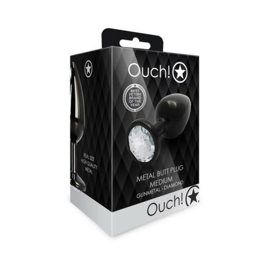 Shots Ouch! Round Gem Butt Plug Medium Gunmetal/diamond
