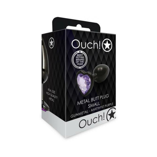 Shots Ouch! Heart Gem Butt Plug Small Gunmetal/amethyst