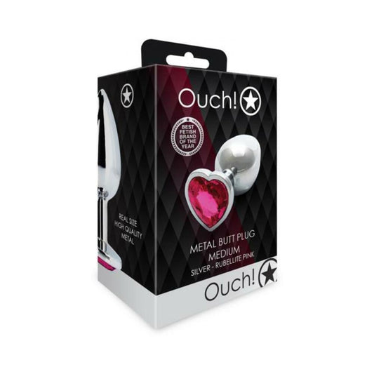 Shots Ouch! Heart Gem Butt Plug Medium Silver/rubellite Pink