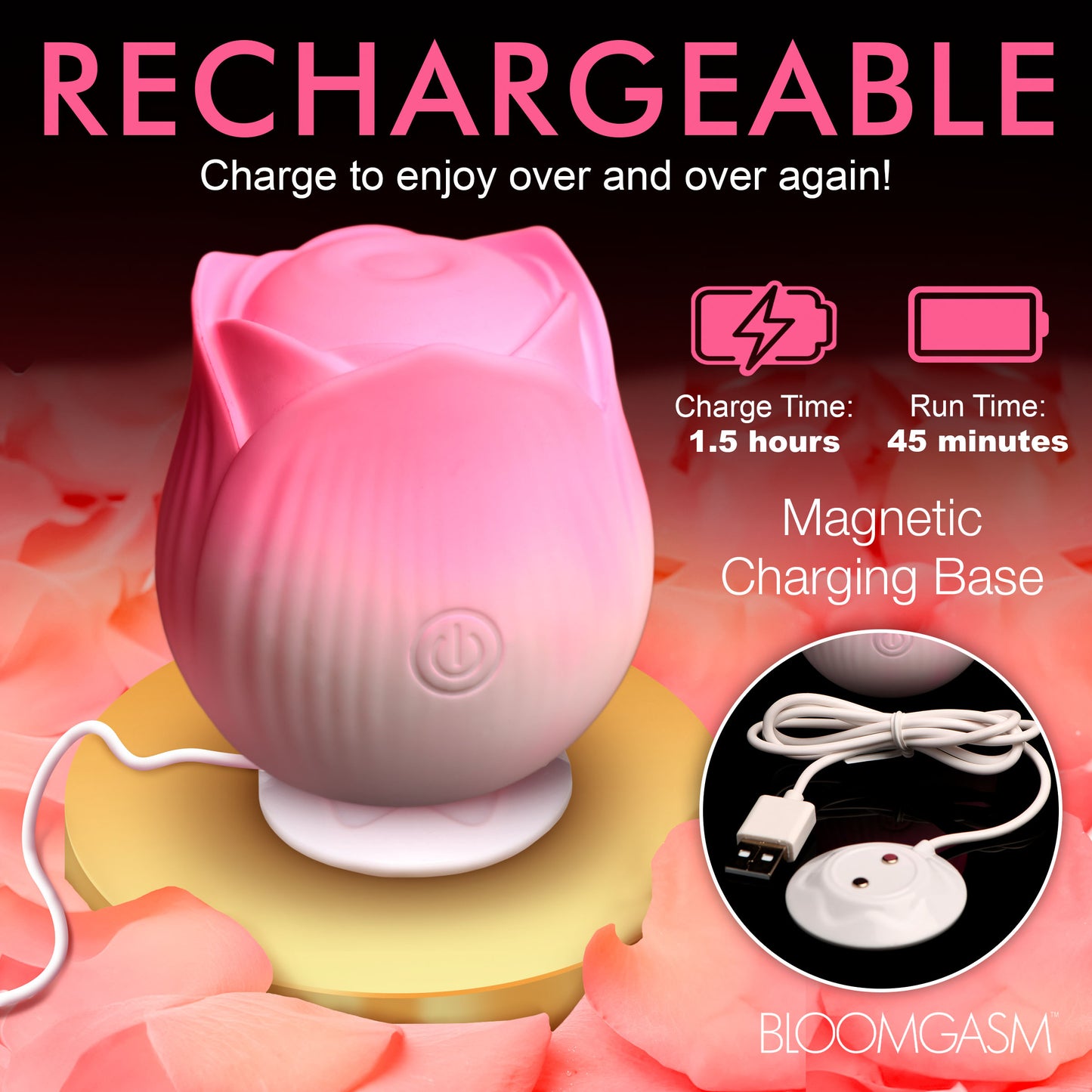 Pulsing Petals Throbbing Rose Clit Stimulator - Pink