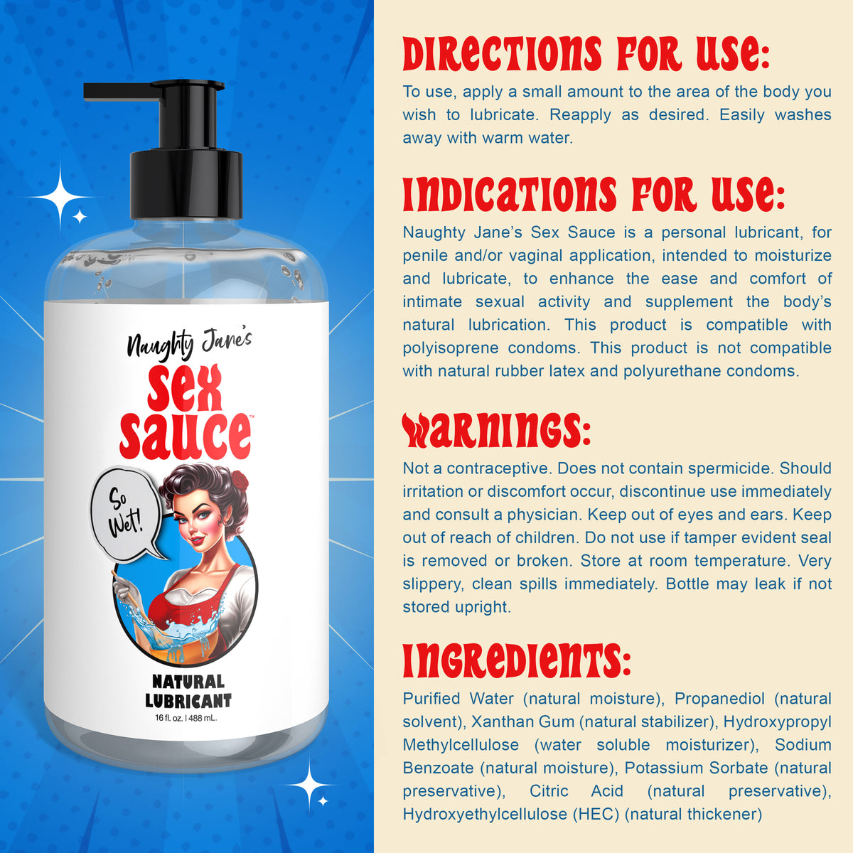 Naughty Jane's Sex Sauce Natural Lubricant - 16oz