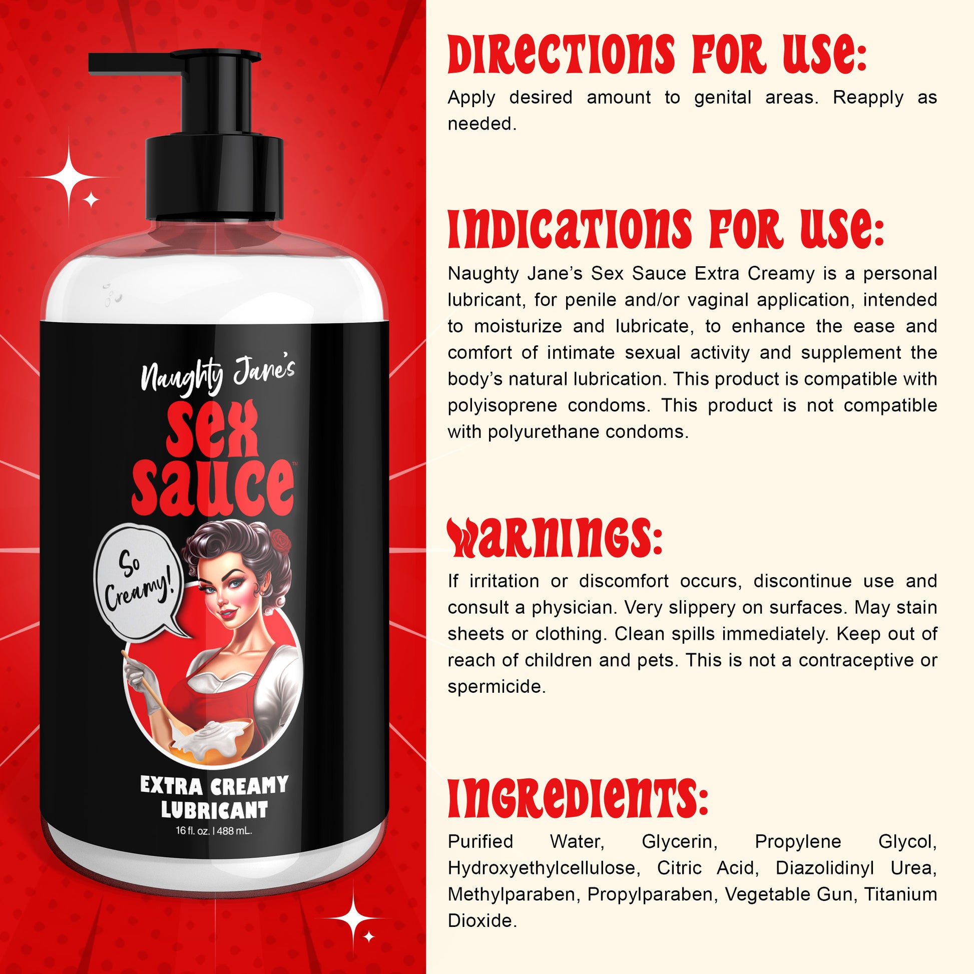 Naughty Jane's Sex Sauce Extra Creamy Lubricant - 16oz