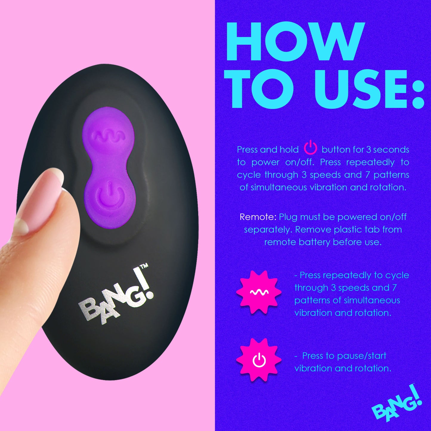 Rotating and Vibrating Silicone Butt Plug - Purple