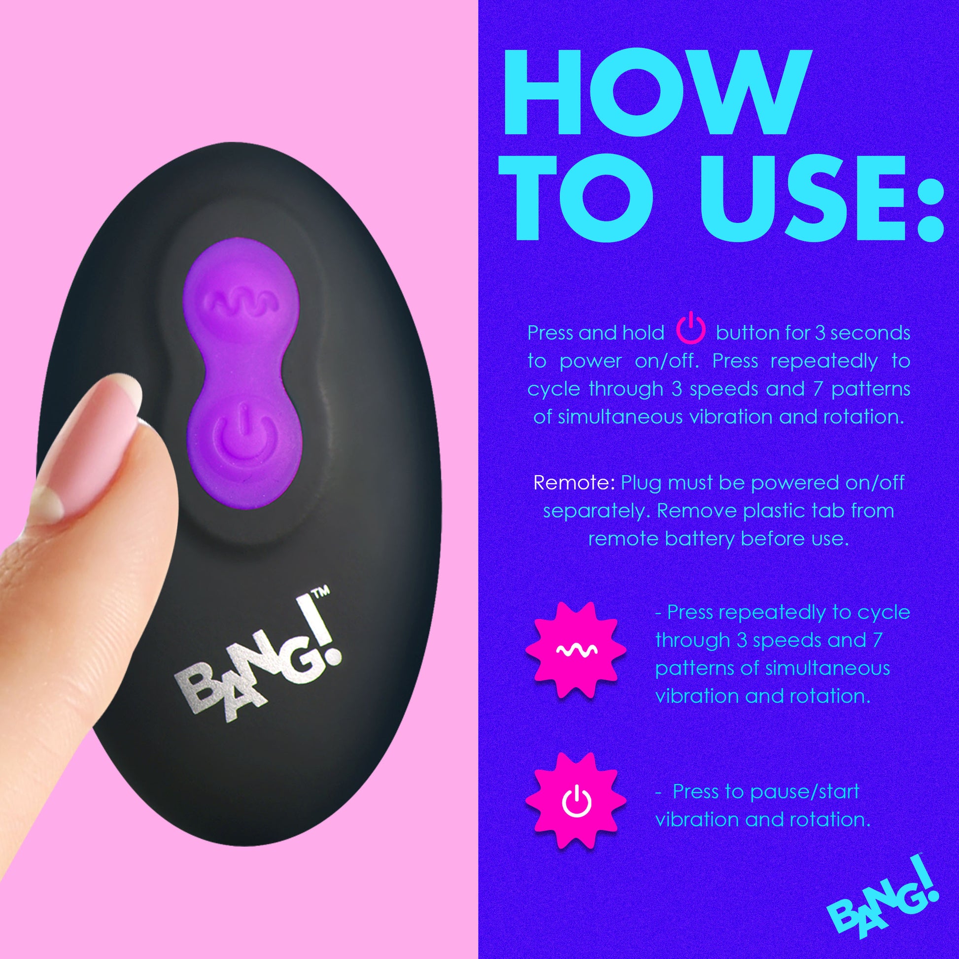 Rotating and Vibrating Silicone Butt Plug - Purple