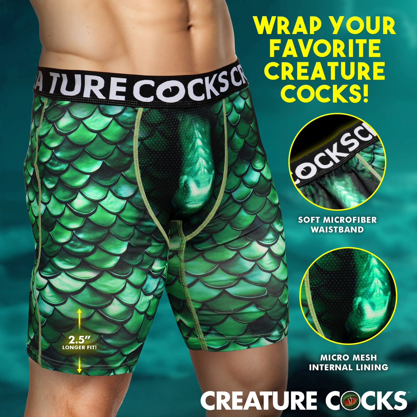 Creature Wear Cockness Monster Lake Creature Boxer Shorts - X-Large