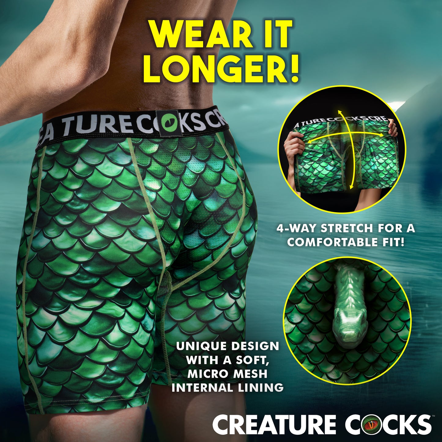 Creature Wear Cockness Monster Lake Creature Boxer Shorts - X-Large