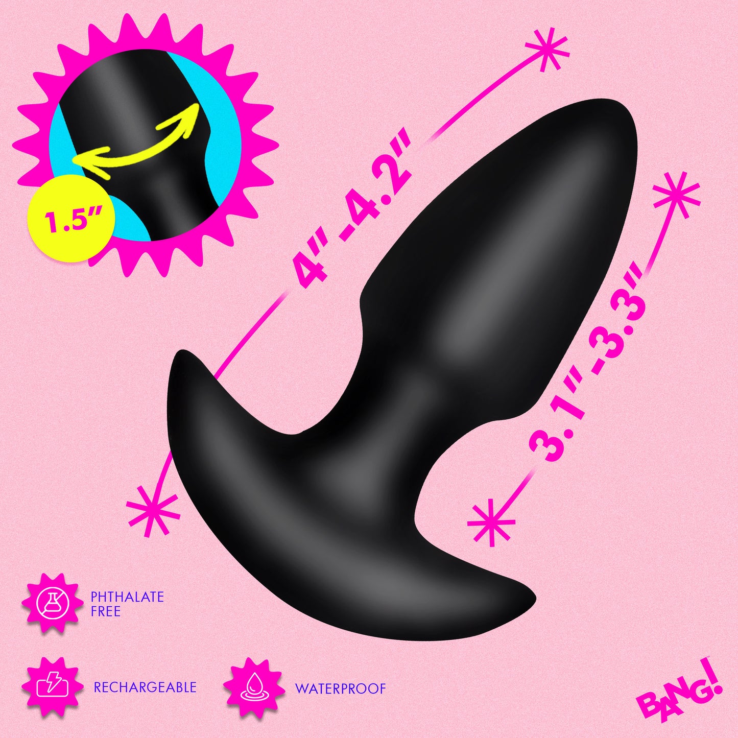 Thrusting and Vibrating Silicone Butt Plug - Black