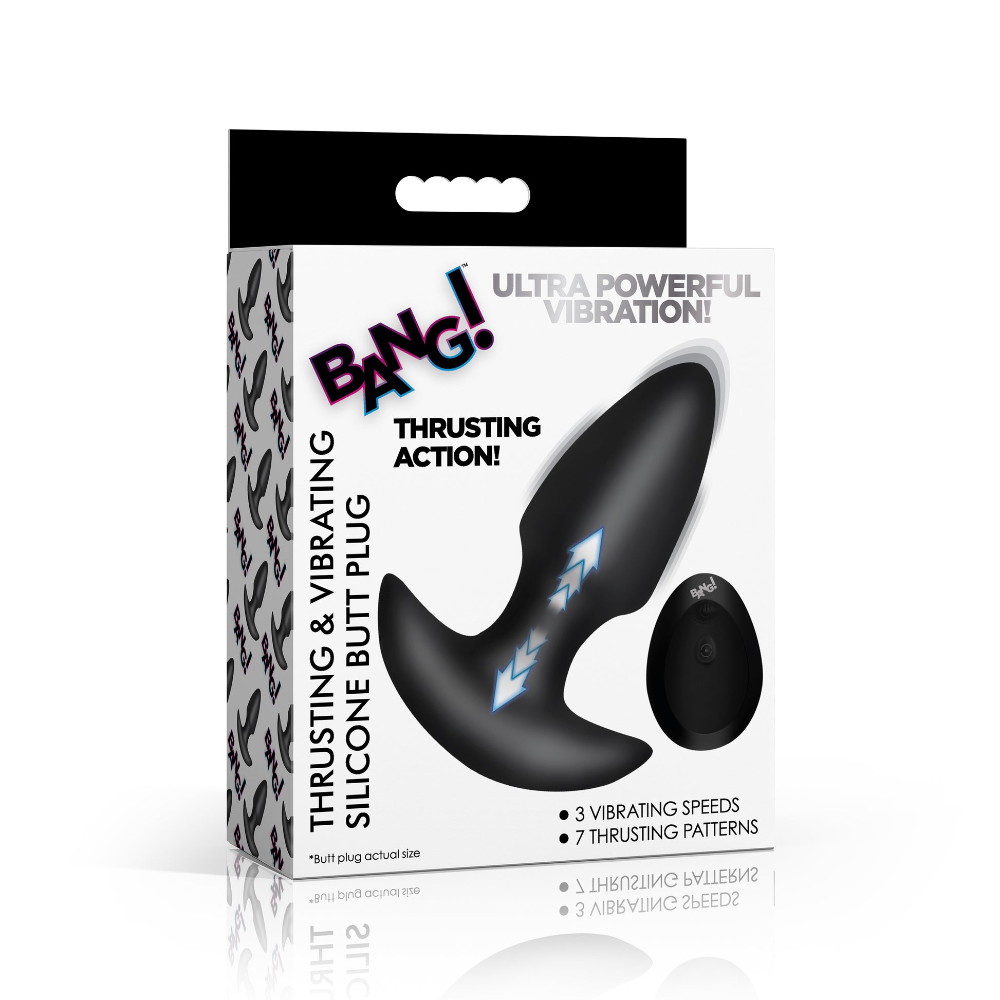 Thrusting and Vibrating Silicone Butt Plug - Black