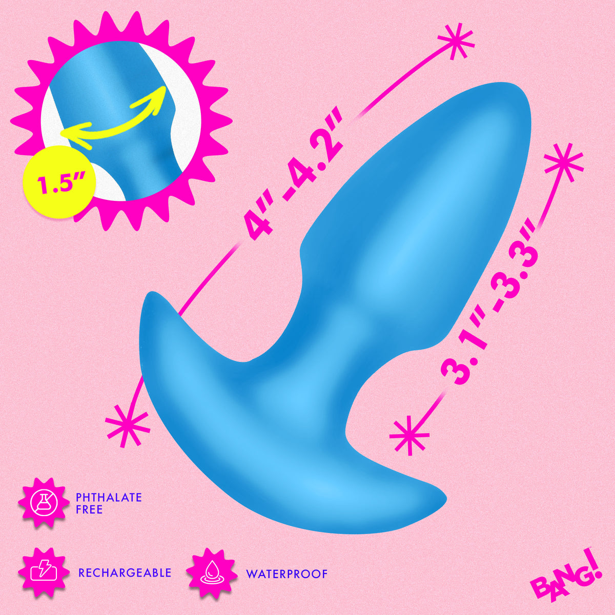 Thrusting and Vibrating Silicone Butt Plug - Blue