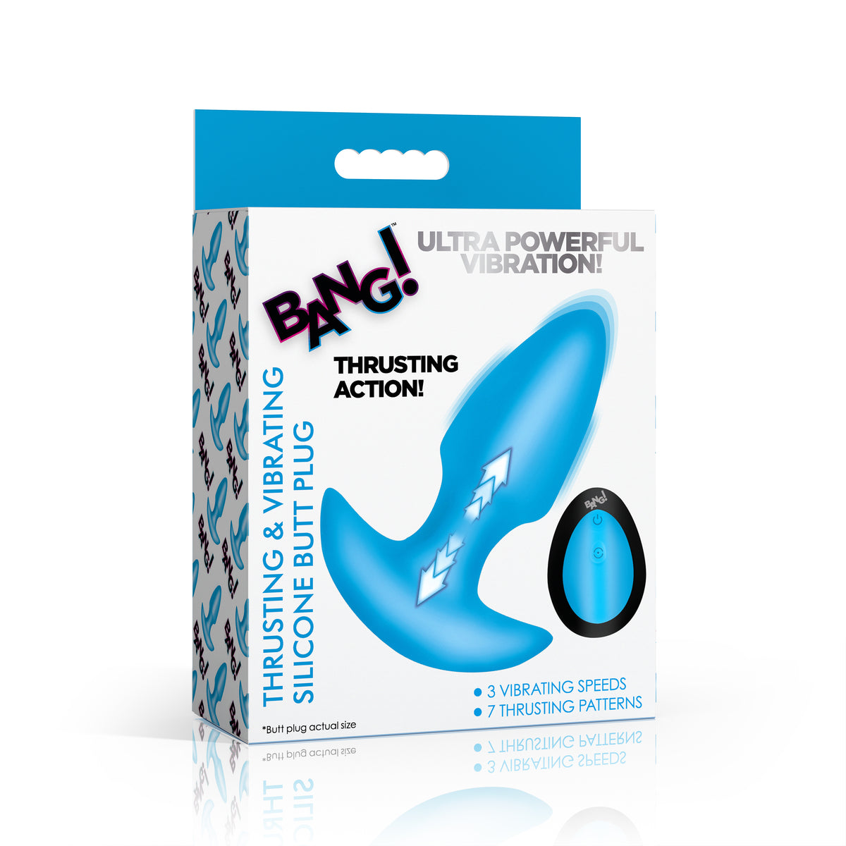 Thrusting and Vibrating Silicone Butt Plug - Blue