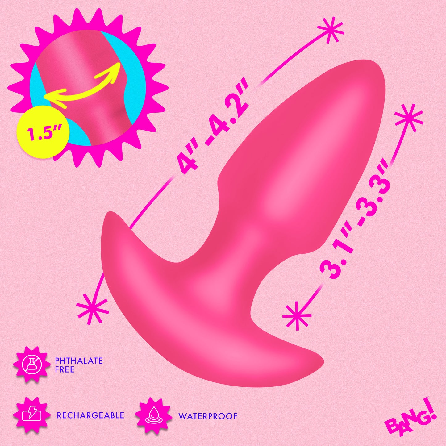 Thrusting and Vibrating Silicone Butt Plug - Pink