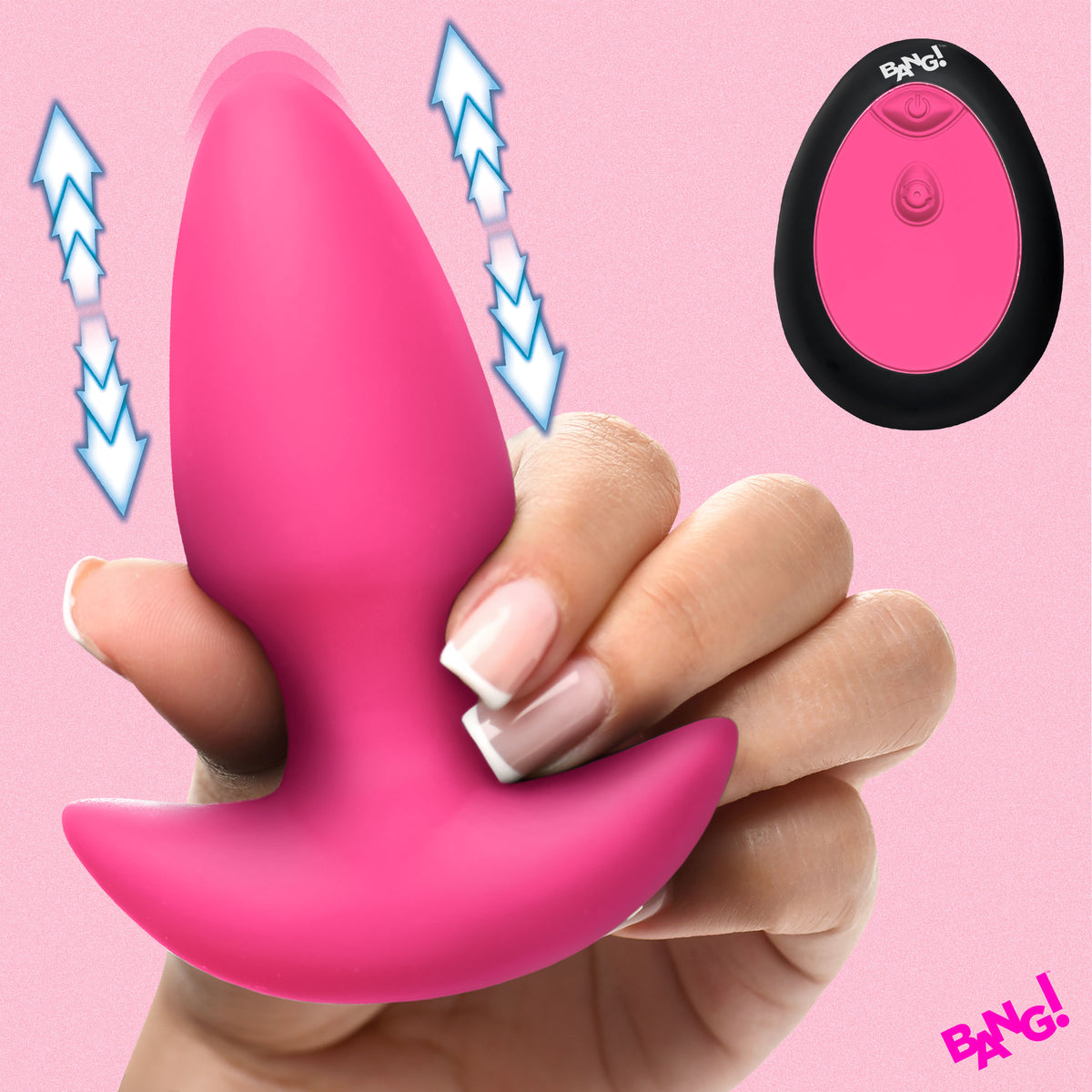 Thrusting and Vibrating Silicone Butt Plug - Pink