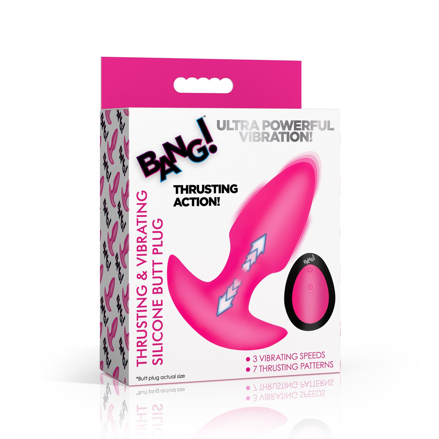 Thrusting and Vibrating Silicone Butt Plug - Pink