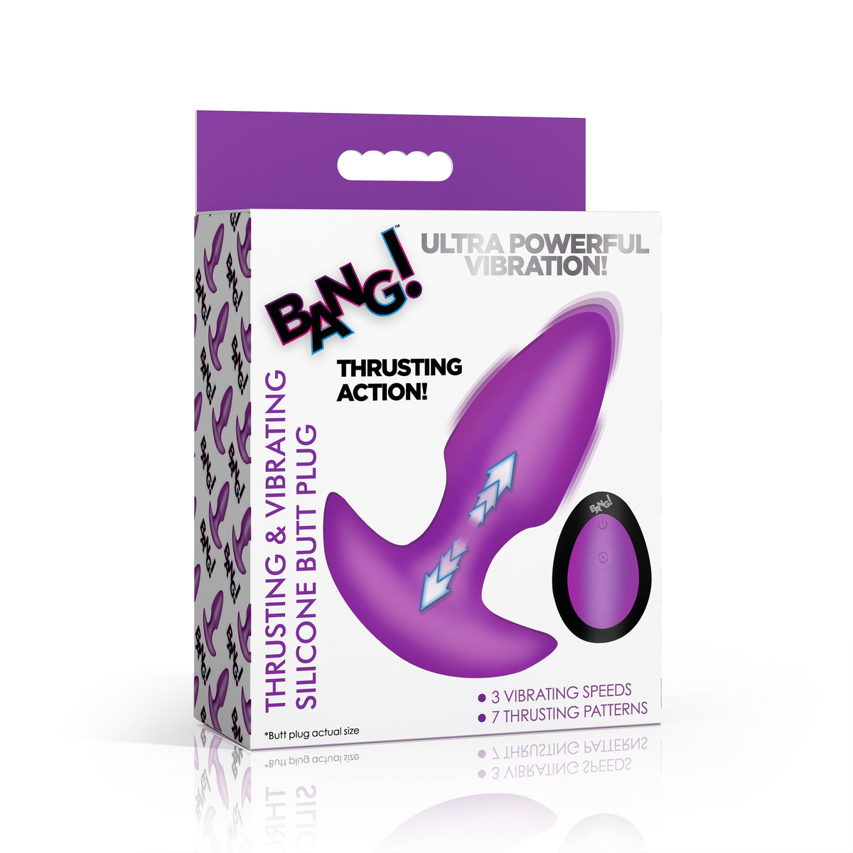 Thrusting and Vibrating Silicone Butt Plug - Purple