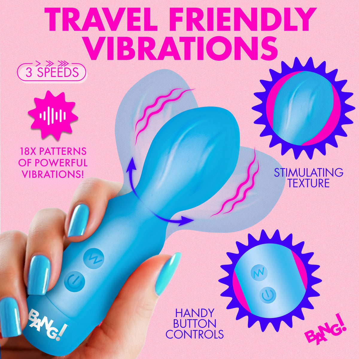 18X Vibrating Silicone Mini Wand - Blue