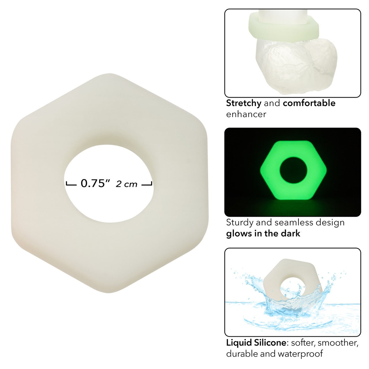 Alpha Liquid Silicone Glow In The Dark Prolong Sexagon Ring