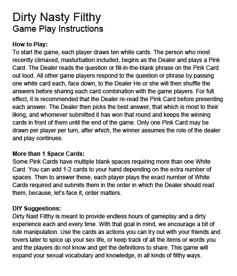 Dirty Nasty Filthy Card Game
