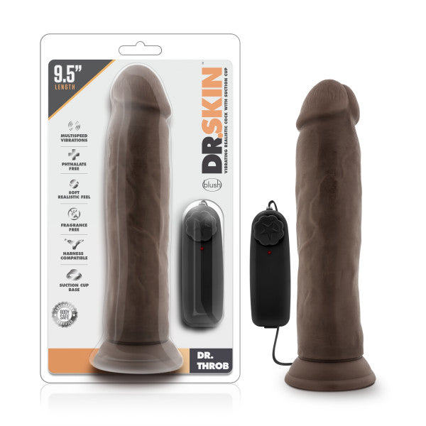 Dr. Skin - Dr. Throb - 9.5in Vibrating Realistic Cock With Suction Cup - Chocolate