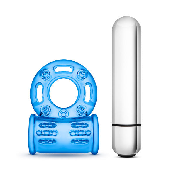 Blush Stay Hard Mega Vibrating Bull Ring - Blue