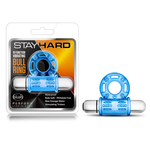 Blush Stay Hard Mega Vibrating Bull Ring - Blue