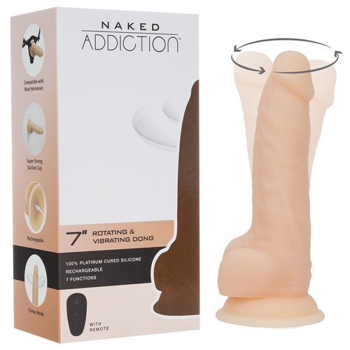 Naked Addiction Rotating & Vibrating Dong With Remote 7" Vanilla