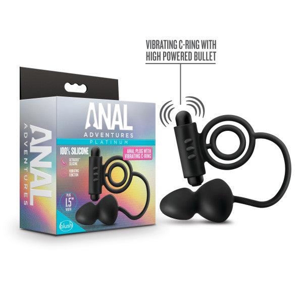 Blush Anal Adventures Platinum Silicone Anal Plug With Vibrating C Ring - Black