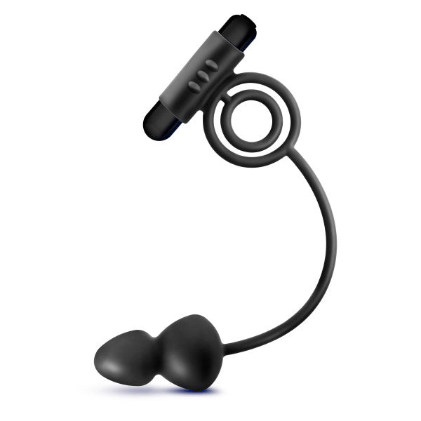 Blush Anal Adventures Platinum Silicone Anal Plug With Vibrating C Ring - Black