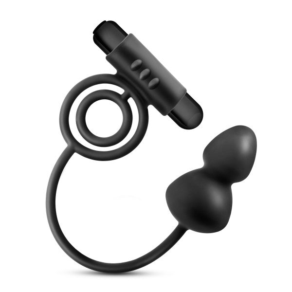 Blush Anal Adventures Platinum Silicone Anal Plug With Vibrating C Ring - Black