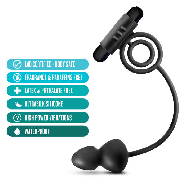 Blush Anal Adventures Platinum Silicone Anal Plug With Vibrating C Ring - Black