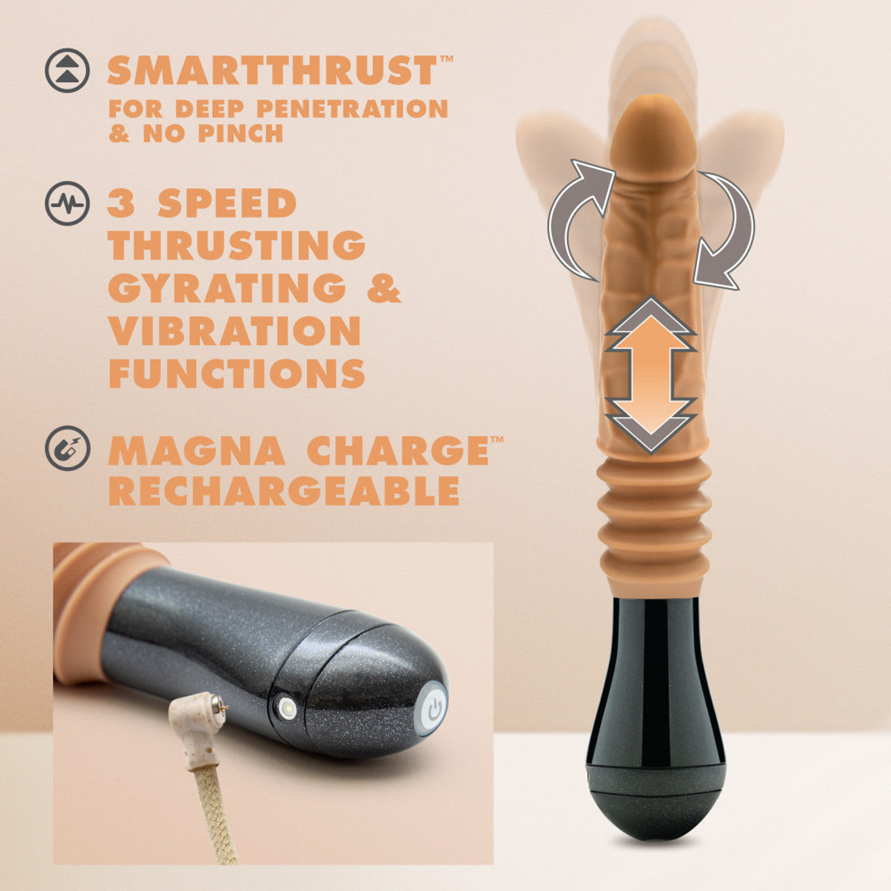 Dr. Skin Silicone Dr. Arthur Thrusting Gyrating Vibrating Dildo Tan