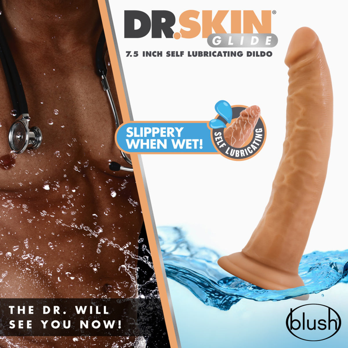Dr. Skin Glide Self-lubricating Dildo 7.5 In. Mocha
