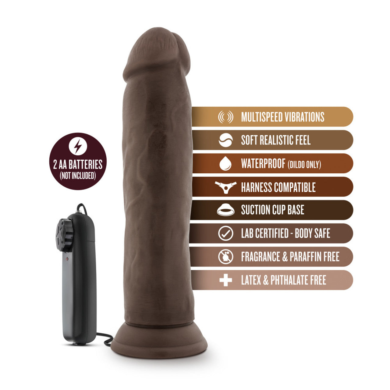 Dr. Skin - Dr. Throb - 9.5in Vibrating Realistic Cock With Suction Cup - Chocolate