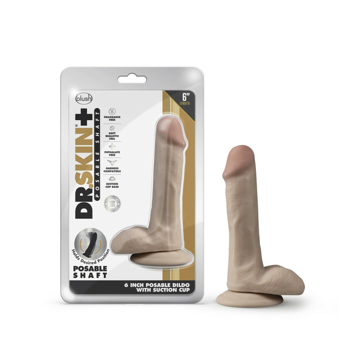 Dr. Skin Plus Posable Dildo With Balls 6 In. Vanilla