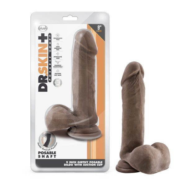 Dr. Skin Plus Thick Posable Dildo With Balls 9 In. Chocolate